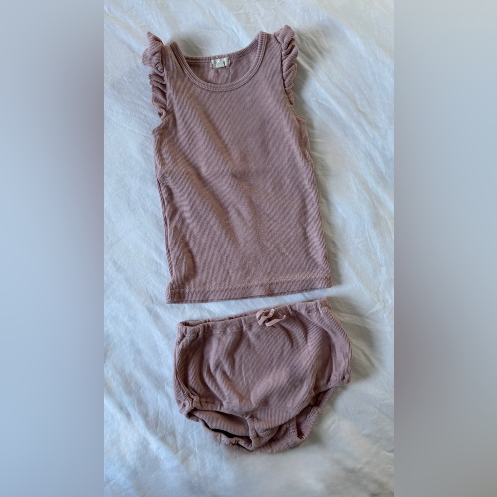 Lil Legs Baby Ribbed Ruffle Sleeve Set Bubble Mauve Dusty Pink Rose 18-24 M